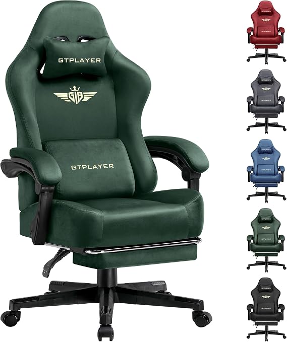 GTPLAYER Fabric Gaming Chair, Ergonomic Computer Chair with Footrest and Lumbar Support Height Adjustable Home Office with 360°-Swivel Seat and Headrest