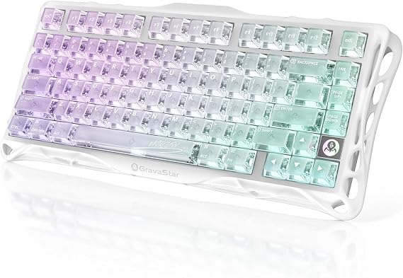 GravaStar K1 Lite Gaming Keyboard, Transparent Keyboard, Wireless, 75% Layout, Tenkeyless, Hot-Swappable, Gasket Structure, Bluetooth 5.0/2.4G/Wired Connection, Transparent Keycaps, RGB Backlight, US