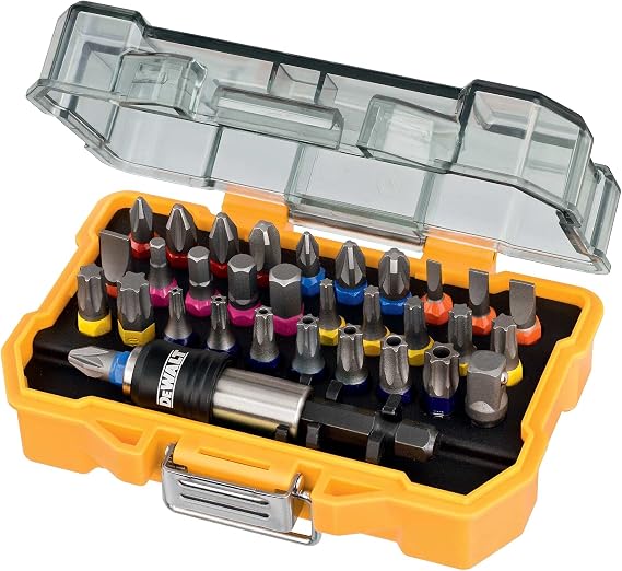 Dewalt DT7969 32-Piece Screwdriver Bit Set (for Screwdriving Work Phillips Pozi Slotted Hex Torx and Security Torx Compatible with TSTAK Incl. Quick-Release Bit Holders) yellow DT7969-QZ [Energy Class C]