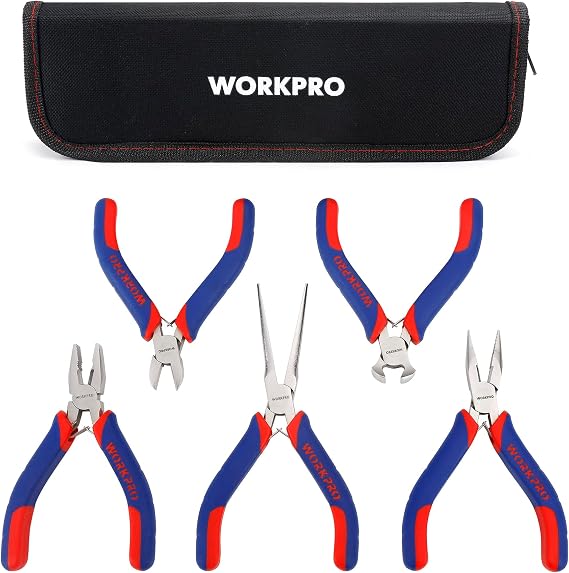 WORKPRO Set of 5 Mini Precision Pliers with Storage Bag