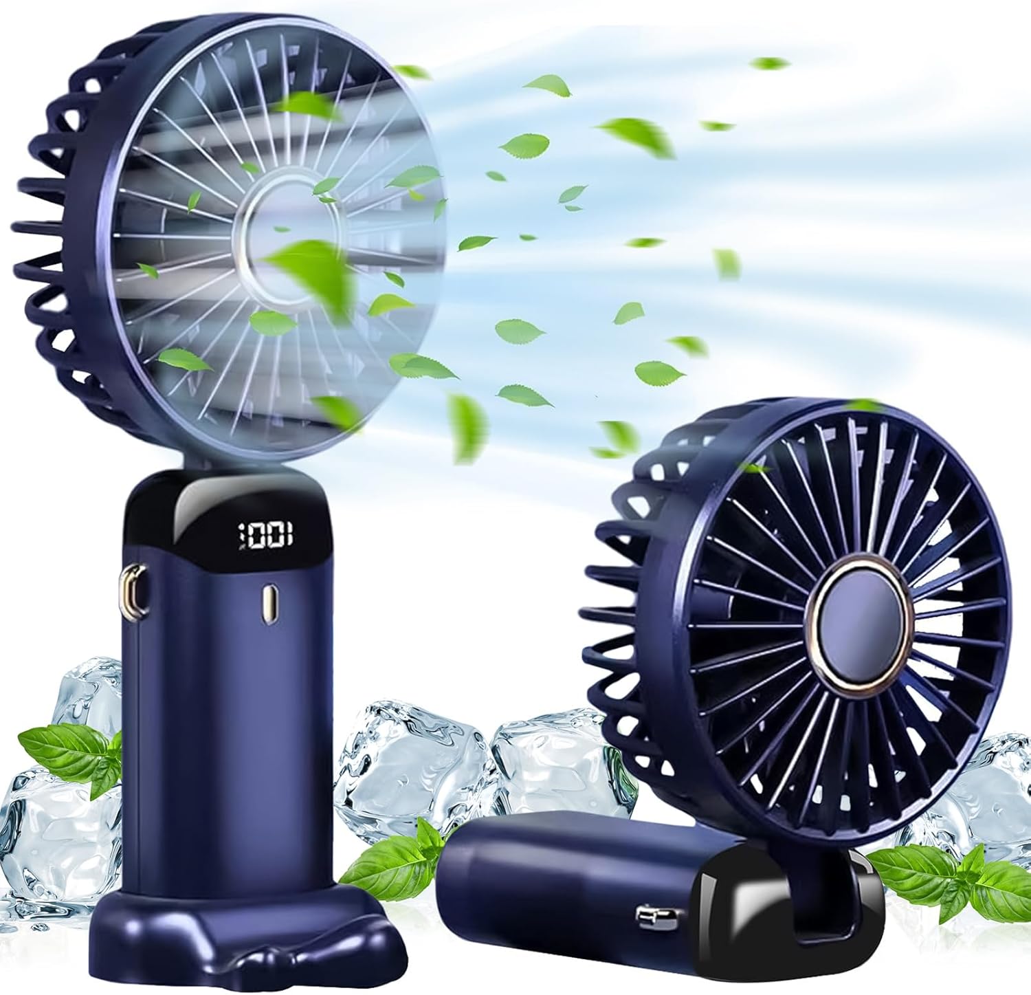Taşınabilir El Vantilatörü, USB Şarj Edilebilir Kişisel Fan, 4800mAh, 90° Katlanabilir Mini Masa Fanı, Led Dijital Ekranlı 5 Hız Çok Fonksiyonlu Fan Dış Mekan İç Mekan için (Mavi)