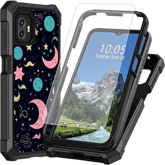 Case for Samsung Galaxy Xcover 6 Pro/Xcover 7 Pro 6.6" with Tempered Glass Screen Protector,Dual Layer Heavy Duty Shockproof Protective Cover,Stars and Moons