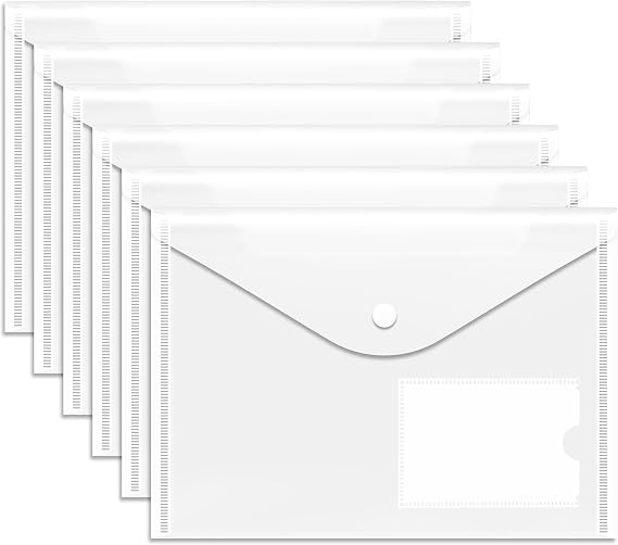 A5 Document Wallet-6 Pack Plastic Wallets A5 with Popper Plastic Folders Document Files Popper Wallet Envelope Folders Pockets