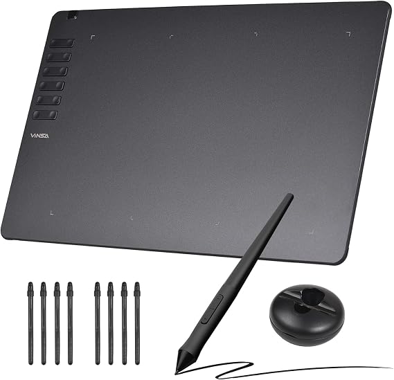 painting pad Digital drawing tablet Pen tablet Graphic design tablet VINSA T1161 Graphics Drawing Tablet Ultra-thin Art Creation Sketch with Battery-free Stylus 8 Pen Nibs 8192 Levels
