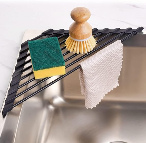 Tomorotec Triangle Roll-Up Dish Drying Rack for Sink Corners, Black