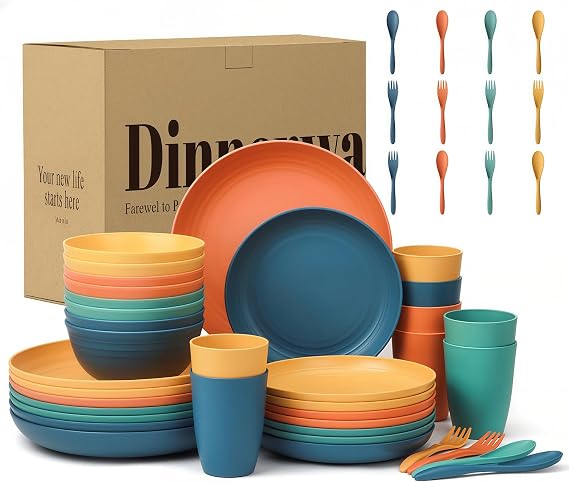 Wrova Reusable Plastic Dinner Set 48-Piece Camping Cutlery Service for 8