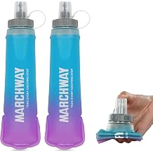 MARCHWAY Soft Hydration Flask with Wide Mouth, 300ml/500ml Collapsible TPU Water Bottle, Leakproof Portable Flexible for Running, Hiking, Cycling, Climbing, Gym, Travel (2pcs Blue-Purple 300ml)