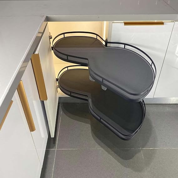 Pull Out Kitchen Cabinet Blind Corner Organizer, 2 Tier Oscillating Tray for 36"/900mm Cabinets Double Rotating Shelves (Left & Right Opening)
