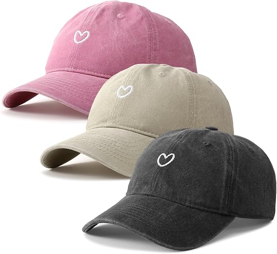 ViEinkaufen 3 Pcs Distressed Baseball Caps with Heart Pattern