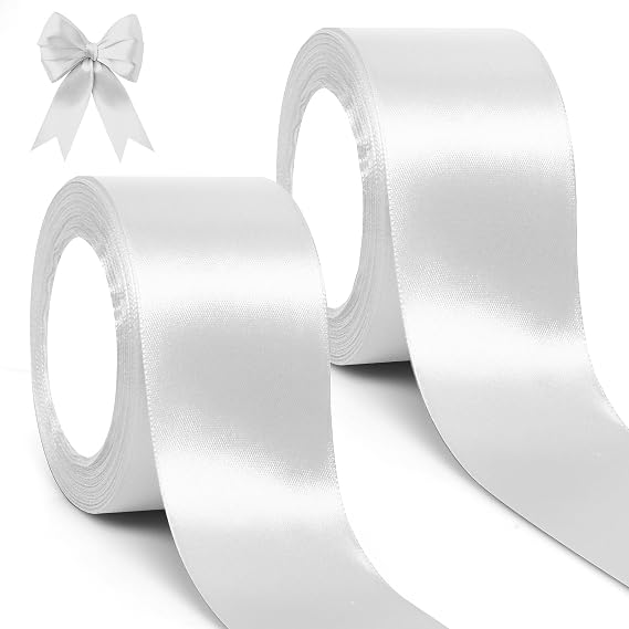 White Satin Ribbon 50 mm, 46 Metres Satin Ribbon for Gift Packaging, Crafts, Bow, Bouquet, Wedding and Christmas Decoration (23 Metres/Roll)