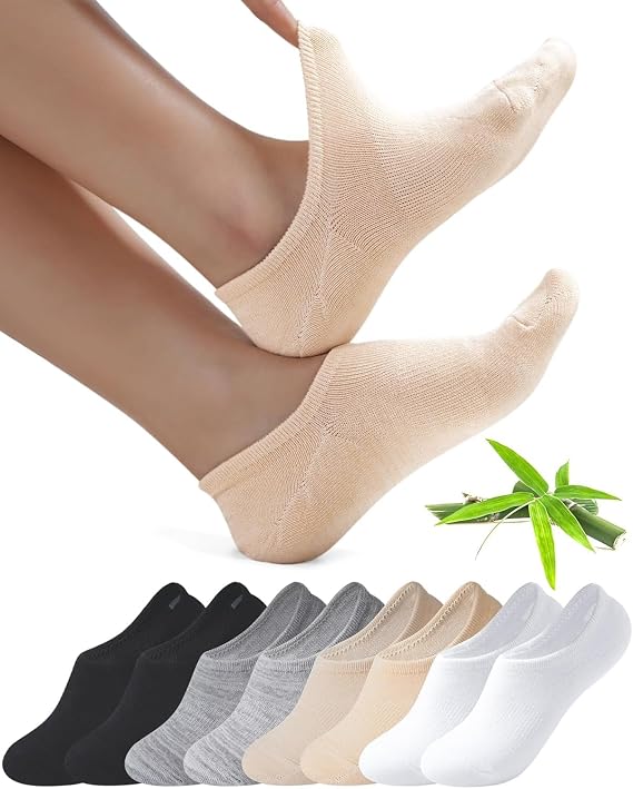 Toes Home Bamboo No Show Trainer Socks for Womens and Men, 8 Pairs