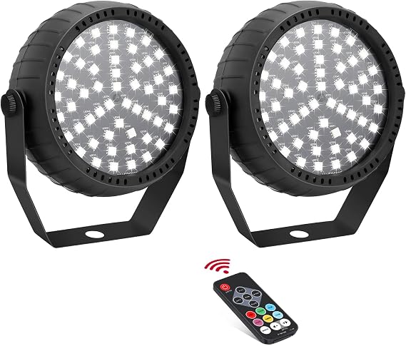 Telbum Strobe Lights Halloween, Colorful Strobe Light for Parties, Super-Bright 54 RGB LED Mini Strobe Lights with Remote Control, Sound Activated Flashing Light for Room DJ Stage Dance - 2 Packs [Energy Class G]