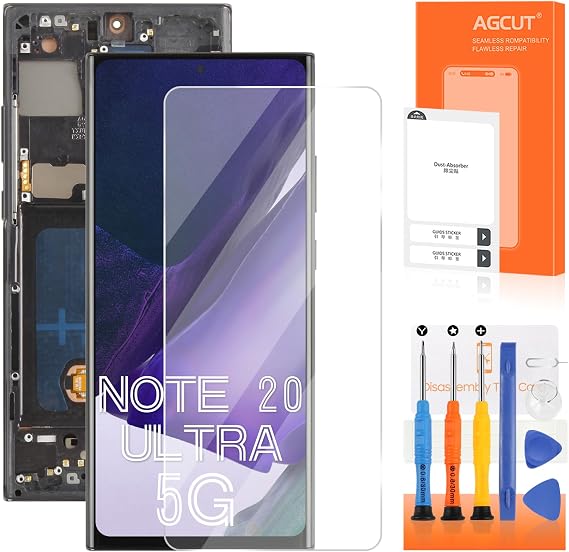 AGCUT OLED LCD Display for Samsung Note 20 Ultra 5G LCD Screen for Galaxy Note 20 Ultra 5G N986B N986U N986W Replacement Screen Digitizer Assembly with Repair Tools (Black, Support Fingerprints)