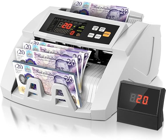 FOHERE Money Counter Machine, Professional Bill Counter with UV/IR/DD Counterfeit Detection, 1100 Banknotes/Minute, LCD Display, Value & Batch Cash Counting Modes for Shops, Banks and Restaurants