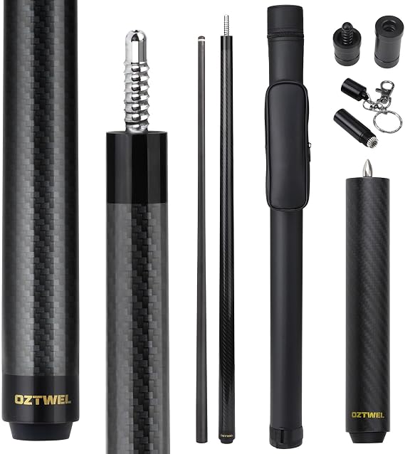 Carbon Fiber Pool Cue Stick, 12.4mm 8-Layer Tip Low Deflection Pool Cue Professional Pool Sticks for Adults with Pro Taper Cue Shaft 3/8 x 8 Joint Pin