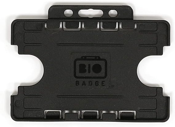 Double-Sided ID Card Holder - Secure, Black Plastic for 2 Credit-Sized Cards (85mm x 54mm) - Durable, Lightweight for Work, School, Events- ID Card Holder for Lanyard (Black, Pack of 1)