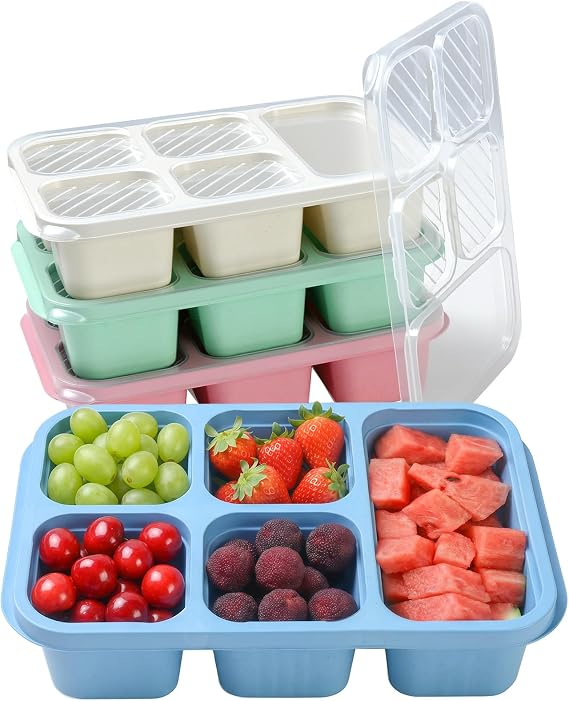 4 Pack Snack Box with Compartments, Reusable Bento Lunch Boxes
