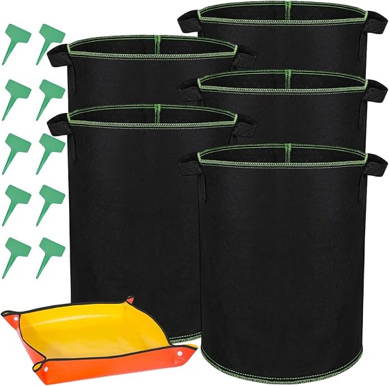 Potato Grow Gags for Vegetables, 5pcs 5Gallon Tomato Grow Bags with Handle
