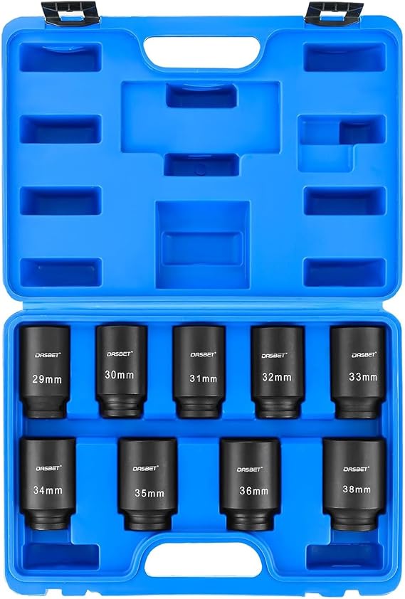 DASBET 1/2" Drive Deep Impact Socket Set 9PCS Axle Nut Impact Socket