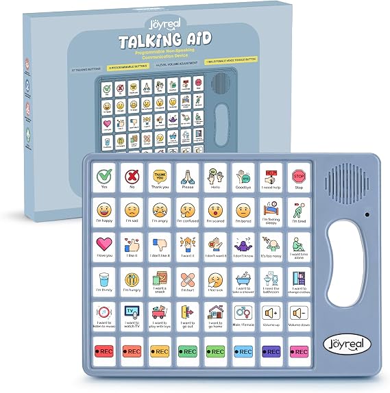 AAC Device for Autism, Non Verbal Communication Tools for Speech Therapy & Stroke Rehab. Augmentative Alternative Communication Tablet, Autism Talking Aids with 8 Programmable Buttons (Gray-Blue)