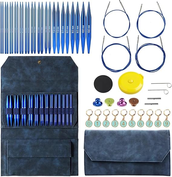 13 Pairs Interchangeable Circular Knitting Needles Set, Aluminum Circular Needle 3.0mm - 10.0mm with 4 Cords, Accessories And Case for Knitting Projects, Beginner,blue