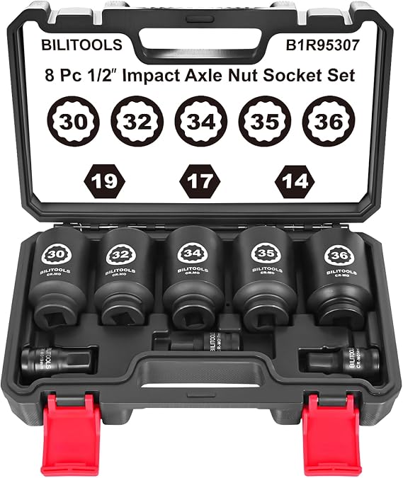 BILITOOLS 12 Point Axle Nut Socket Set, 1/2" Drive Impact Socket