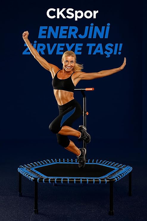 SLİPT 135 cm Altıgen Step Trambolin Pro, Mavi, 110 kg Kapasiteli, Tutamaçlı