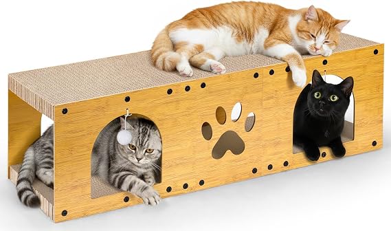 Gimars 100cm Cat Scratching Board with Toy Ball, Cardboard Cat House Tunnel as Furniture Protector, Cat Scratcher & Cat Scratch Pad, Suitable for Multiple Cats