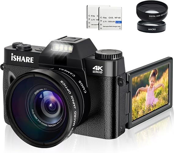 4K Digital Camera for Photography 16X Digital Zoom 48MP Cameras for YouTube with WiFi,Vlogging Camera with Wide-Angle Lens and 2 Batteries