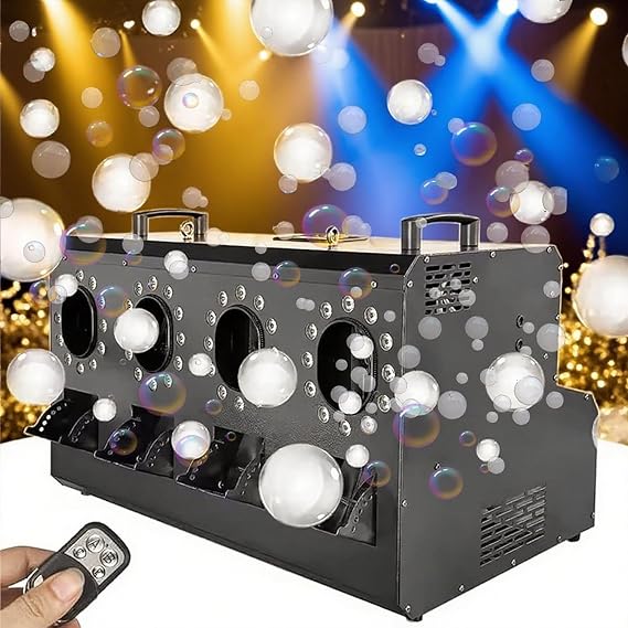 Smoke Bubble Machine, Professional Fog Machine with 16 LED Lights, Integrated Light Show, Smoke, and Bubbles Effects for Events and Performances