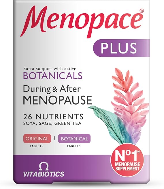 Menopace Plus by Vitabiotics - Extra Menopause & Perimenopause Support with Sage & SOYA Isoflavones - UK's No.1 Menopause Supplement Brand (Pack of 1)