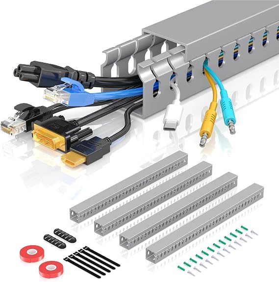 Cable Duct Kit Open Slot Cable Duct for TV Cable Cover Cable Tray Under Desk Organizer (4Pack)