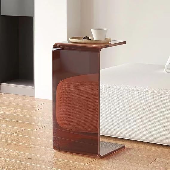 U Shape Acrylic End Table, C Shaped Sofa Side Table, Couch Side Tables Modern Design, Industrial End Table Sofa Side Table, C Table, Nightstand, Multipurpose Acrylic Side(Brown,30*30*60cm)
