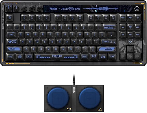 8Bitdo Retro 87 Mechanical Keyboard with Hot-Swappable Kailh Switches, RGB Backlight, Programmable Buttons, Wireless 2.4G/Bluetooth/USB-C for Windows and Android - Mecha Break: Panther - ANSI US