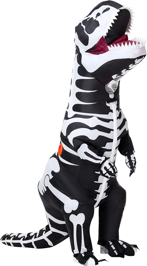 Poptrend Inflatable Skeleton Dinosaur Costume for Adult Teenager Kids, T-Rex Dinosaur Costumes Funny Halloween Blow Up Dino Costume Skeleton Party Cosplay Fancy Dress
