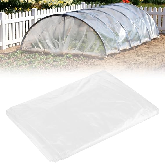 Extra Thick Polythene Plastic Sheeting, 2 x 10 m Clear PE Polytunnel Cover Sheet, Heavy-duty Waterproof Garden Grow Sheet for Gardening, Building Protection