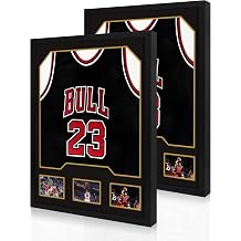 Jersey Frame Display Case 2 Pack, Large Wooden Sport Jersey Shadow Box Frame with Mats and Real Tempered Glass Cover for Football Hockey Baseball Basketball Soccer Shirt,Black