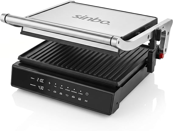 Sinbo SSM-2596 Dijital Izgara ve Tost Makinesi - 2000W, Çıkarılabilir Döküm Plakalı, 4 Dilim Kapasiteli, Gri