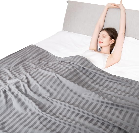 Elegear 150x200cm Cooling Blanket for Night Sweats, Q-Max>0.5 Arc-Chill 3.0 Cool Fiber Throw for Hot Sleepers Adult Bed Sofa, Breathable Lightweight Summer Blanket, Double/King Size, Grey Stripe