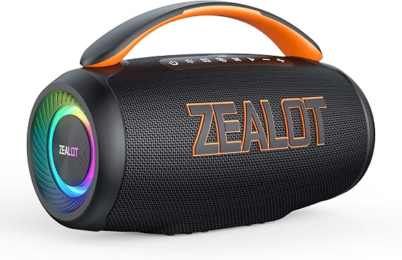 Zealot Bluetooth Speaker with 60W Stereo Sound, Rich Bass, IPX6 Waterproof, 20 Hours of Playtime, Dual Pairing, Outdoor Speaker with Handle, TF/AUX/EQ, Portable for Camping, Beach, and Party
