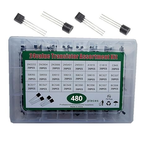 480 Pcs 24 Types Transistor Assortment Kit, Capacitor Kit, Mixed NPN PNP Transistor with Durable Plastic Storage Case for DIY Electronics Project