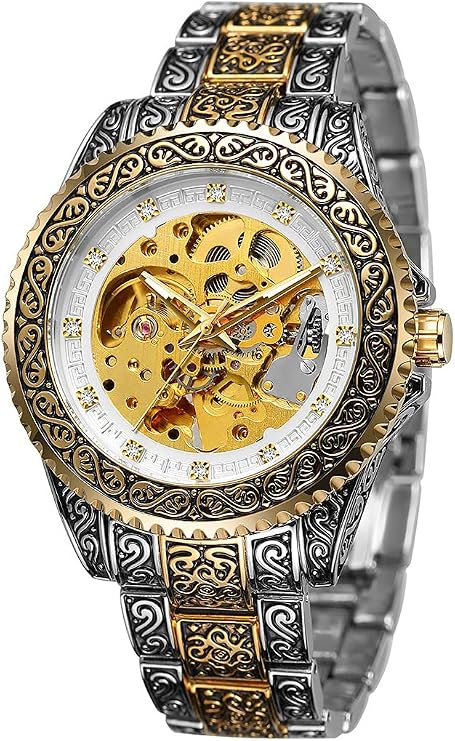 Men's Automatic self Wind Watches Luxury Gold Silver Stainless Steel Auto Mechanical Waterproof Skeleton Watches