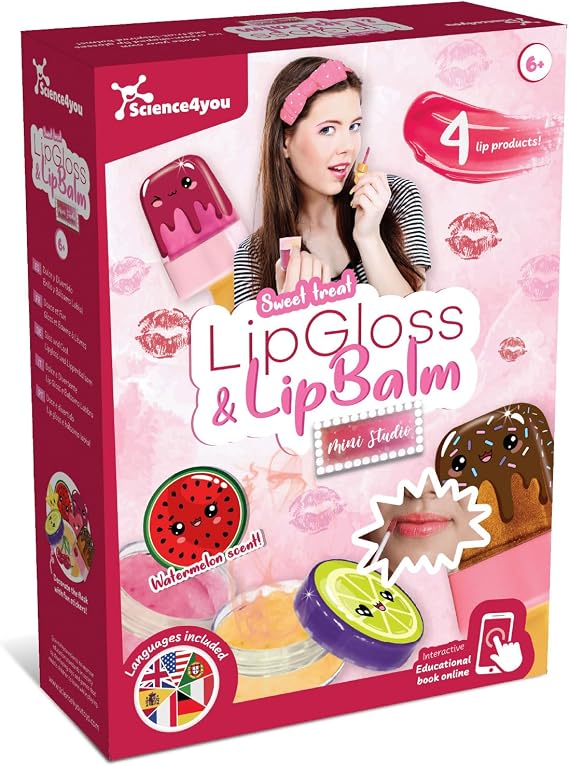 Science4you Lip Gloss Making Kit - DIY Lip Balm & Lip Gloss Set for Girls, Watermelon Scent, Creative Craft Beauty Activity, Birthday Gift, Ages 6 7 8 9