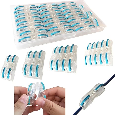 CTRICALVER 26 pcs SPL-1 Compact Wire Connectors, Conductor Wire Clamp Terminal Block with Levers for Solid, Stranded, and Flexible Wire Cables (Blue)