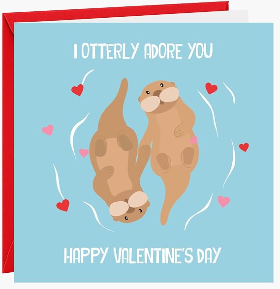 Funny Valentine's Day Card for Him or Her - Valentines Day Cards for Girlfriend, Boyfriend, Husband or Wife - Valentine's Day Card for Fiance Fiancee - Cute Animal Otter Valentine's Day Card