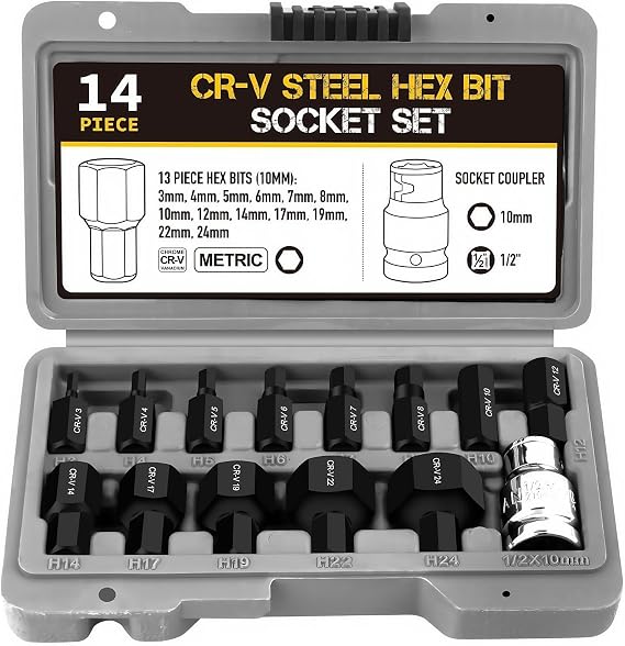 14 Piece Impact Driver Socket Set 1/2 Hex Socket Bit Set Socket Wrench Set Socket Wrench