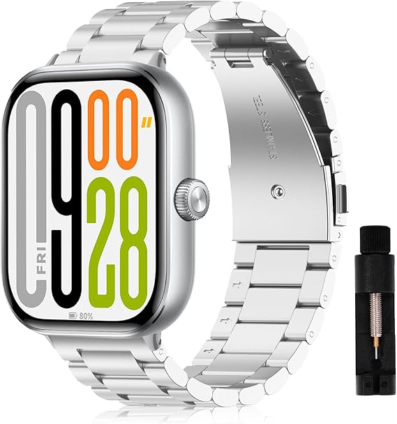 Strap Compatible with Xiaomi Redmi Watch 6/5/4/Xiaomi Smart Band 10 Pro/9 Pro/8 Pro, Metal Stainless Steel Band with Regulator for Men Women