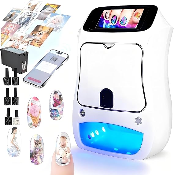 Nail Printer Nail Art Machine,Desktop Portable 3d Nail Painting Machine W/Uv Cure/5-In Touch Screen Display,Smart Diy Art Fingernail Printer Machine For Home Nail Salon Cute Girls Women