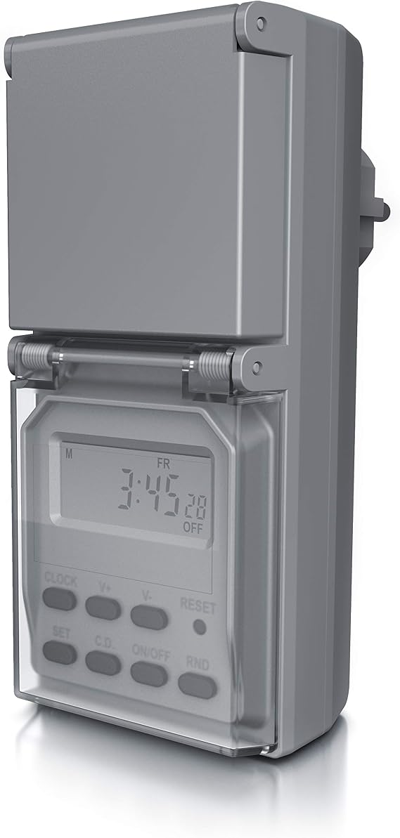 CSL - Outdoor Digital Timer - Random Function - 20 Switching Programmes - 16 Configurations - Timer - Manual Interruption - IP44 - Countdown 99 Hours - Touch Protection - Grey