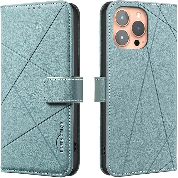Google Pixel 9A用のプレミアムRFIDブロッキング財布型ケース、幾何学模様レザーフリップカバー、カードスロット付き、キックスタンド機能、複数色、グリーン。
